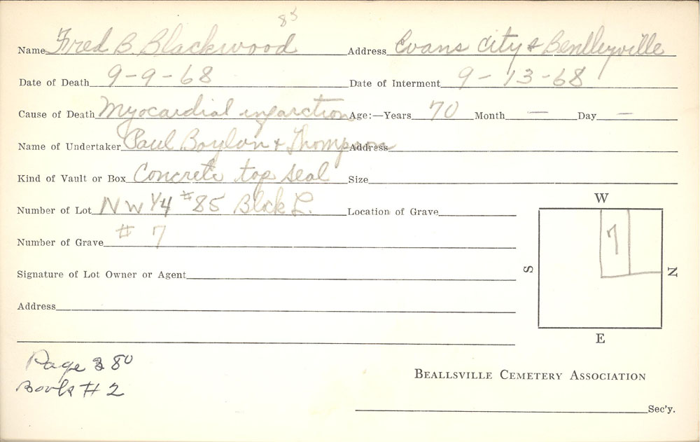 Fred B. Blackwood burial card